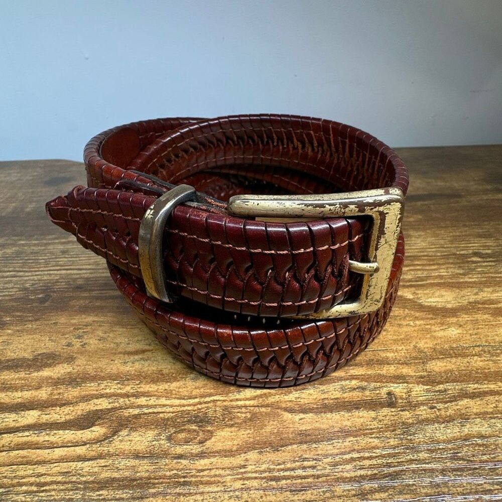 Tommy Bahama Mens Woven Braided Leather‎ Belt Brown TB4741 Size 40 Gold Buckle